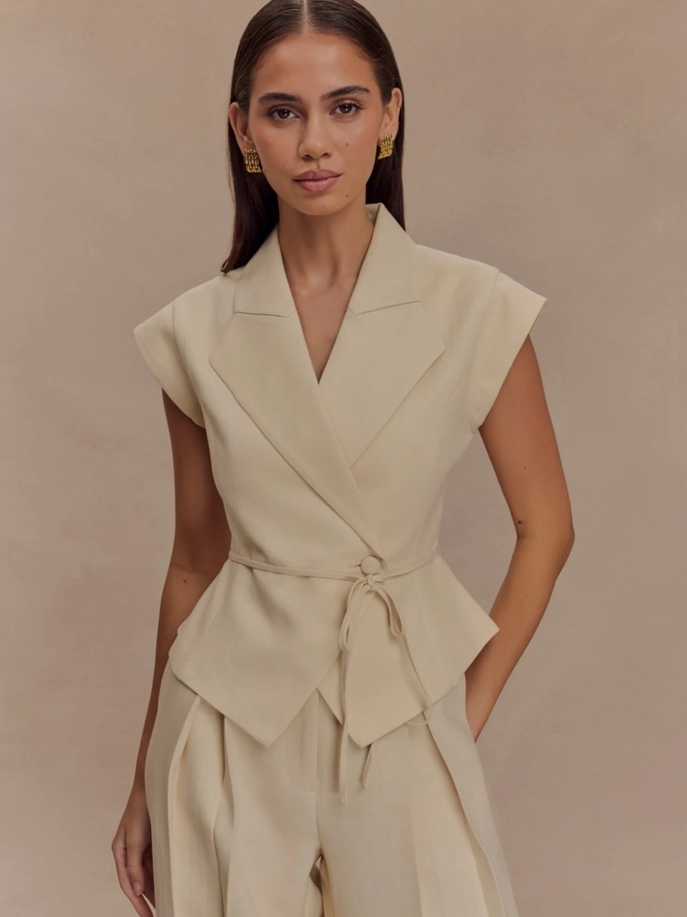 Meshki Andina Shortsleeve Linen Top - Natural Beige